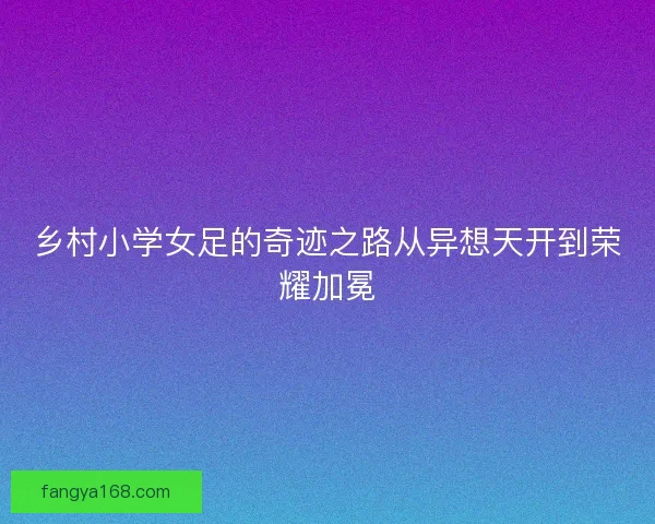 乡村小学女足的奇迹之路从异想天开到荣耀加冕